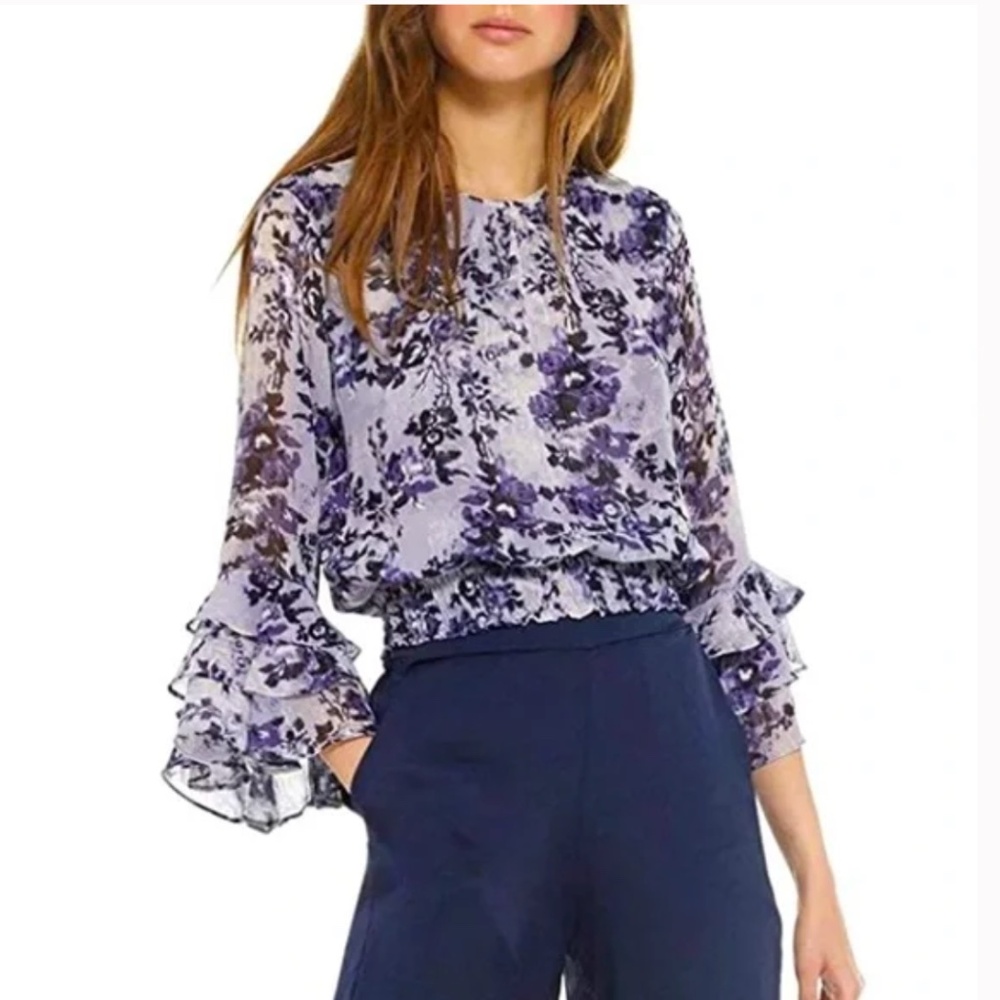 Misa Los Angeles Annabelle Purple Floral Smocked Waist Blouse